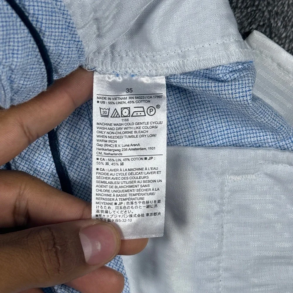 Banana Republic Mens 35 Light Blue Linen Blend Micro Check Shorts Summer Casual